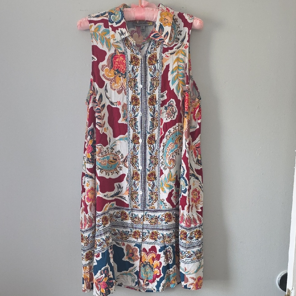 Figueroa & Flower Spring Paisley Flowered Sleeveless Dress Sz L